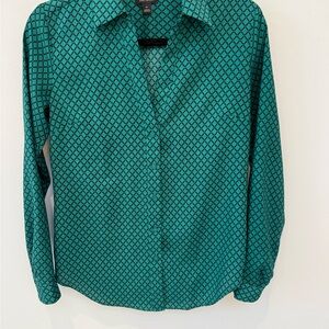 Ann Taylor Teal Diamond Pattern Shirt
